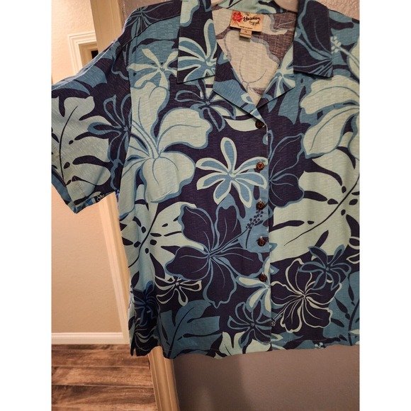 NWT Hilo Hattie Womens Blue Hawaiian‎ Shirt Aloha Camp Hibiscus Short Sleeve - Picture 2 of 5